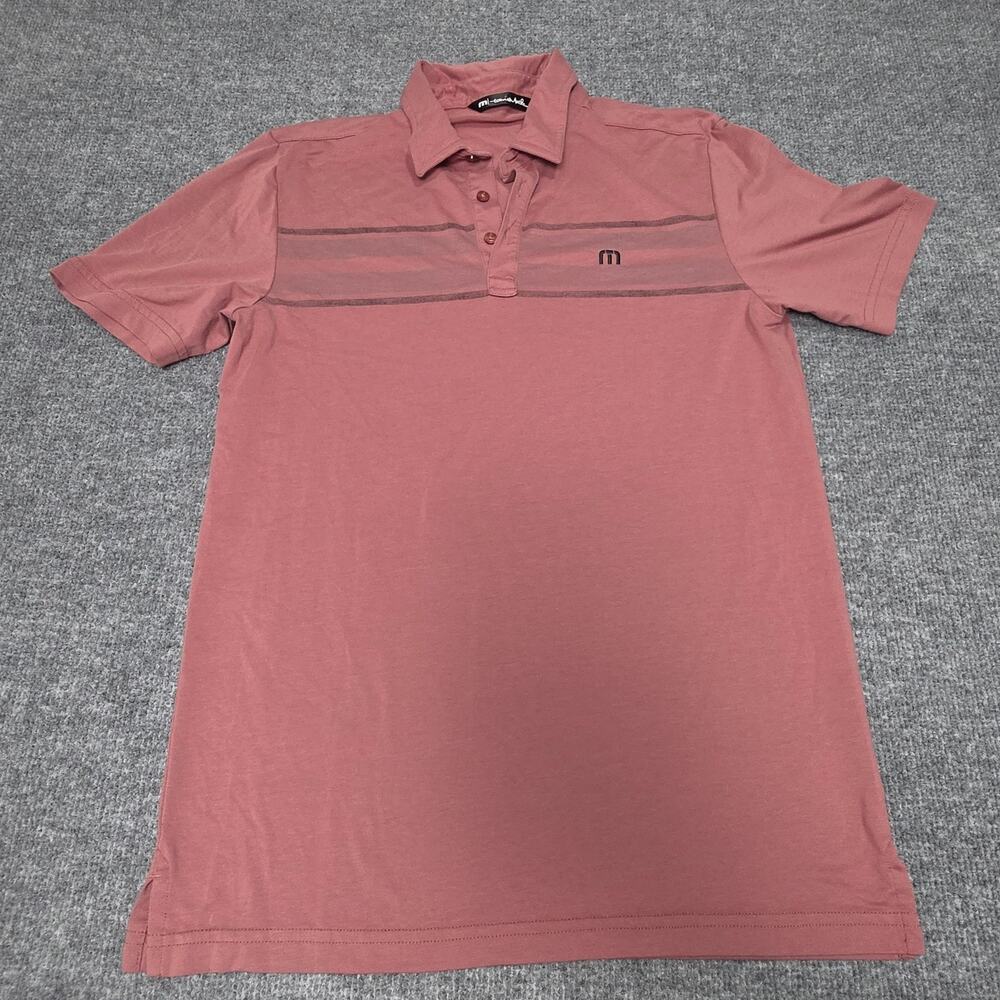 TravisMathew Mens Small Polo Shirt Dusty Rose Striped Short Sleeve Golf